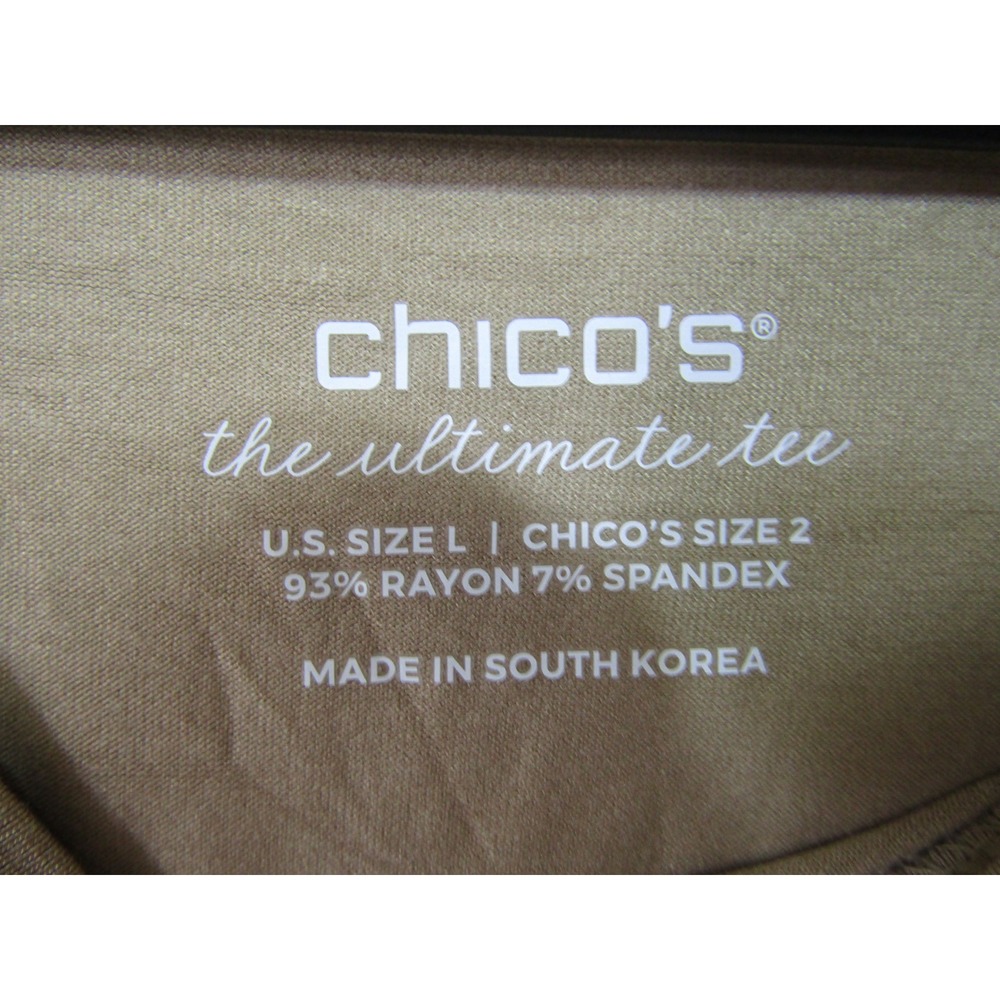 Chico's The Ultimate Tee Womens Large Tan Good Long Sleeve Rayon Spandex Stretch - Picture 3 of 6